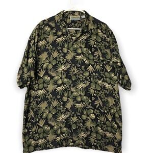 Big Creek Clothing Co Mens Hawaiian Shirt - XL - Green Brown Rayon Short‎ Sleeve